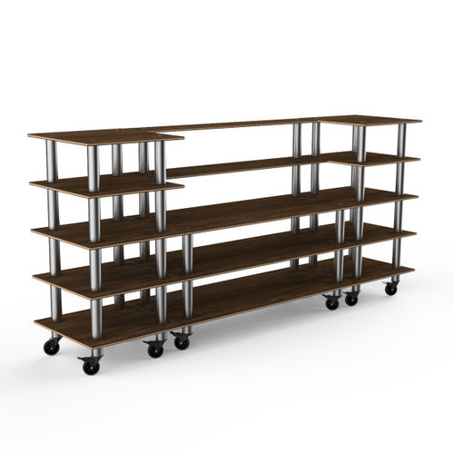 Mogogo - Modular 130" x 29.5" x 60.5" Mango Wood / Brushed Stainless Steel Bread & Pastry Station W/ Casters - MGCMLB04WSXW
