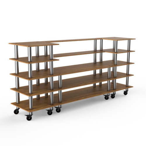 Mogogo - Modular 130" x 29.5" x 60.5" Bamboo / Brushed Stainless Steel Bread & Pastry Station W/ Casters - MGCMLB04BSXW