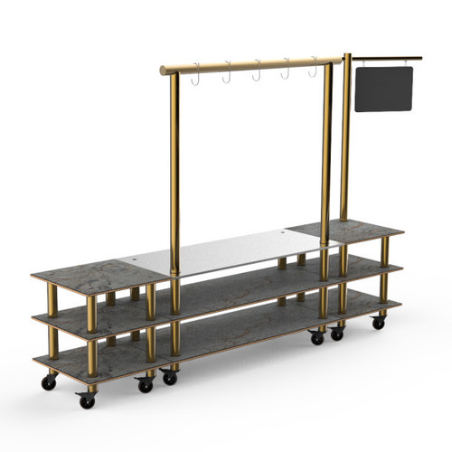Mogogo - Modular 130" x 29.5" x 96" Grey Slate / Brushed Brass Pro Salsa Bar Station W/ Casters - MGCMLA02GBXW