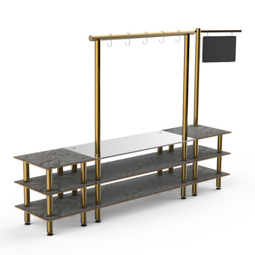 Mogogo - Modular 130" x 29.5" x 96" Grey Slate / Brushed Brass Pro Salsa Bar Station - MGCMLA02GBXF