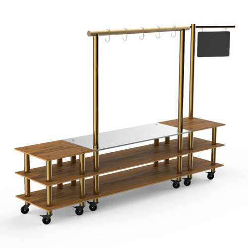 Mogogo - Modular 130" x 29.5" x 96" Bamboo / Brushed Brass Pro Salsa Bar Station W/ Casters - MGCMLA02BBXW