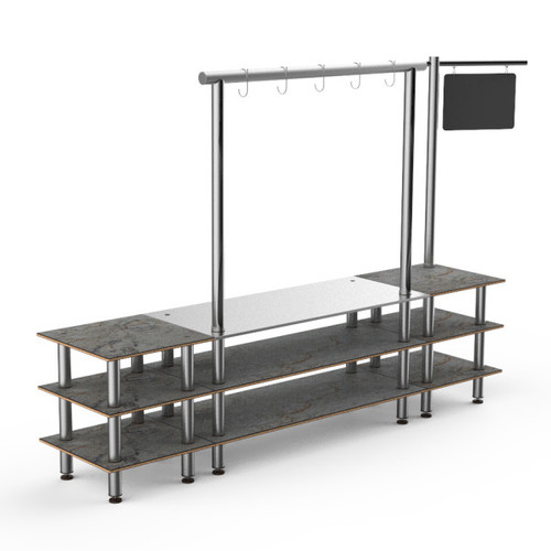 Mogogo - Modular 130" x 29.5" x 96" Grey Slate / Brushed Stainless Steel Pro Salsa Bar Station - MGCMLA02GSXF
