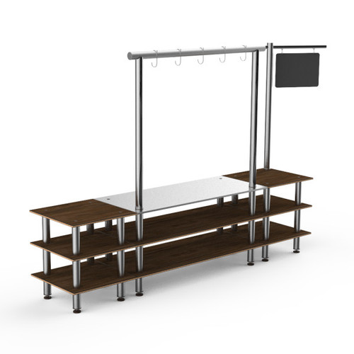 Mogogo - Modular 130" x 29.5" x 96" Mango Wood / Brushed Stainless Steel Pro Salsa Bar Station - MGCMLA02WSXF