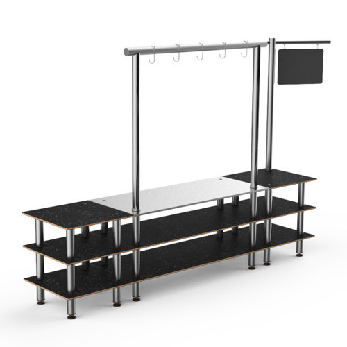 Mogogo - Modular 130" x 29.5" x 96" Black Marble / Brushed Stainless Steel Pro Salsa Bar Station - MGCMLA02MSXF