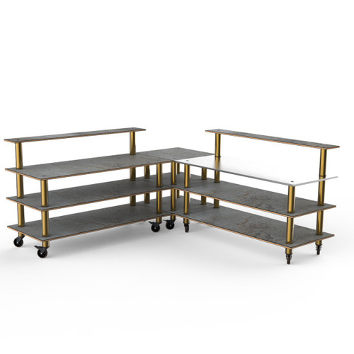 Mogogo - Modular 100.5" x 100.5" x 48" Grey Slate / Brushed Brass Pro Corner Station W/ Casters - MGCMLB05GBXW