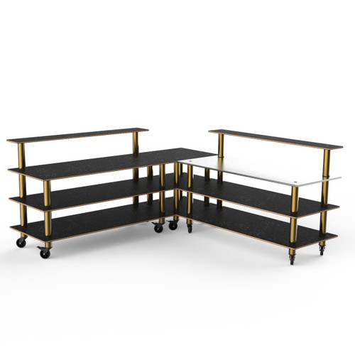 Mogogo - Modular 100.5" x 100.5" x 48" Black Marble / Brushed Brass Pro Corner Station W/ Casters - MGCMLB05MBXW