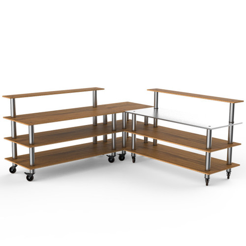 Mogogo - Modular 100.5" x 100.5" x 48" Bamboo / Brushed Stainless Steel Pro Corner Station W/ Casters - MGCMLB05BSXW