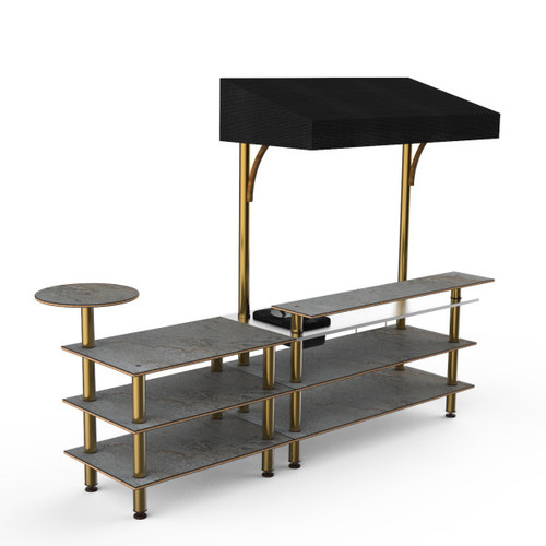 Mogogo - Modular 125" x 41" x 95.5" Grey Slate / Brushed Brass Mixology Bar Station W/ Canopy - MGCMLC07GBBF