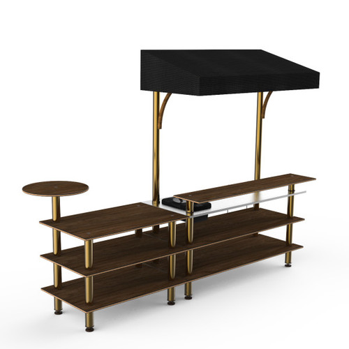 Mogogo - Modular 125" x 41" x 95.5" Mango Wood / Brushed Brass Mixology Bar Station W/ Canopy - MGCMLC07WBBF