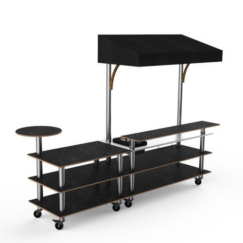 Mogogo - Modular 125" x 41" x 95.5" Black Marble / Brushed Stainless Steel Mixology Bar Station W/ Canopy & Casters - MGCMLC07MSBW