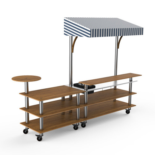 Mogogo - Modular 125" x 41" x 95.5" Bamboo / Brushed Stainless Steel Mixology Bar Station W/ Canopy & Casters - MGCMLC07BSWW