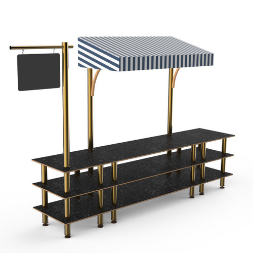 Mogogo - Modular 130" x 33" x 95.5" Black Marble / Brushed Brass Bazaar Action Station W/ Canopy - MGCMLA03MBWF