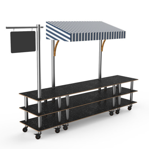 Mogogo - Modular 130" x 33" x 95.5" Black Marble / Brushed Stainless Steel Bazaar Action Station W/ Canopy & Casters - MGCMLA03MSWW