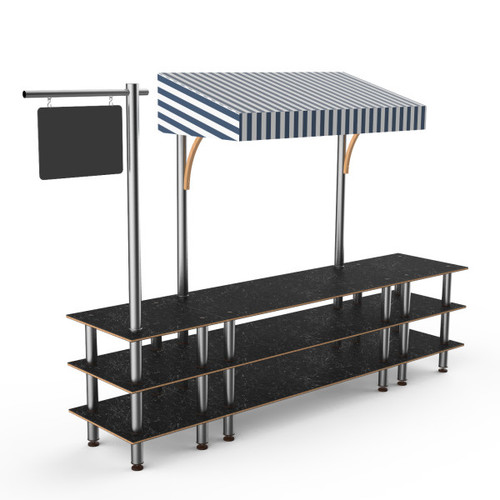 Mogogo - Modular 130" x 33" x 95.5" Black Marble / Brushed Stainless Steel Bazaar Action Station W/ Canopy - MGCMLA03MSWF