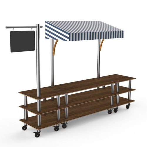 Mogogo - Modular 130" x 33" x 95.5" Mango Wood / Brushed Stainless Steel Bazaar Action Station W/ Canopy & Casters - MGCMLA03WSWW