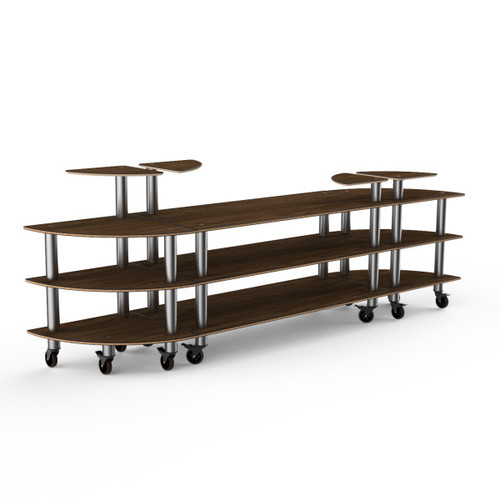 Mogogo - Modular 130" x 29.5" x 48" Mango Wood / Brushed Stainless Steel Classic Curved Buffet Station W/ Casters - MGCMLB02WSXW