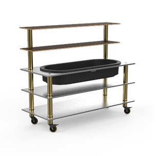 Mogogo - Modular 71" x 29.5" x 60" Mango Wood / Brushed Brass Pro Back Bar W/ Ice Bin & Casters - MGCMLC03WBXW