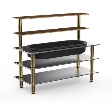 Mogogo - Modular 71" x 29.5" x 60" Mango Wood / Brushed Brass Pro Back Bar W/ Ice Bin - MGCMLC03WBXF