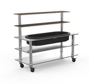 Mogogo - Modular 71" x 29.5" x 60" Black Marble / Brushed Stainless Steel Pro Back Bar W/ Ice Bin & Casters - MGCMLC03MSXW