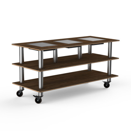 Mogogo - Modular 71" x 29.5" x 35" Mango Wood / Brushed Stainless Steel Triple Warming Unit W/ Casters - MGCMLD07WSXW