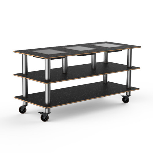Mogogo - Modular 71" x 29.5" x 35" Black Marble / Brushed Stainless Steel Triple Warming Unit W/ Casters - MGCMLD07MSXW