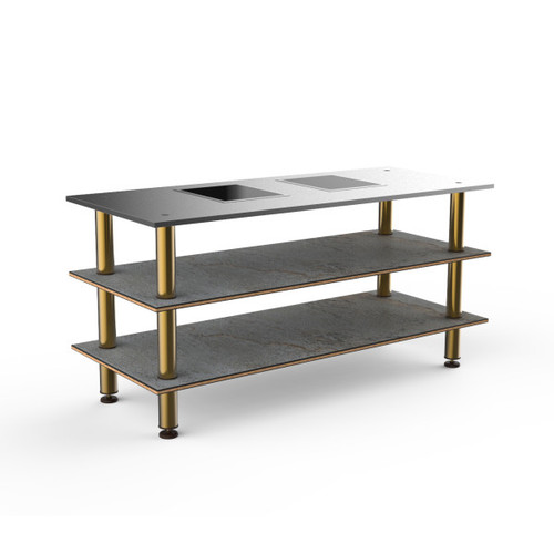 Mogogo - Modular 71" x 29.5" x 35" Grey Slate / Brushed Brass Pro Cooking Induction Station W/ Brushed Stainless Steel Top - MGCMLD01GBXF