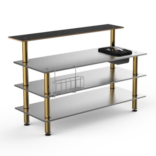 Mogogo - Modular 70.8" x 34.5" x 47" Black Marble / Brushed Brass Pro Stainless Steel Bar Station W/ Ice Bin - MGCMLC06MBXF