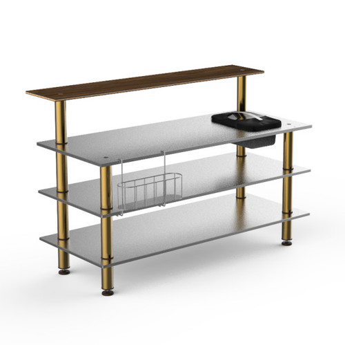 Mogogo - Modular 70.8" x 34.5" x 47" Mango Wood / Brushed Brass Pro Stainless Steel Bar Station W/ Ice Bin - MGCMLC06WBXF