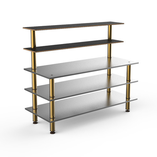 Mogogo - Modular 71" x 29" x 60" Black Marble / Brushed Brass Back Bar Stainless Steel Station - MGCMLC04MBXF