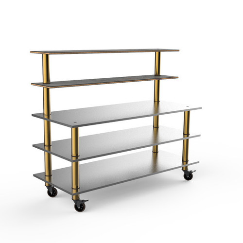 Mogogo - Modular 71" x 29" x 60" Bamboo / Brushed Brass Back Bar Stainless Steel Station W/ Casters - MGCMLC04BBXW