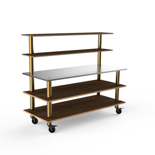 Mogogo - Modular 71" x 29" x 60" Bamboo / Brushed Brass Back Bar Station W/ Casters - MGCMLC02BBXW