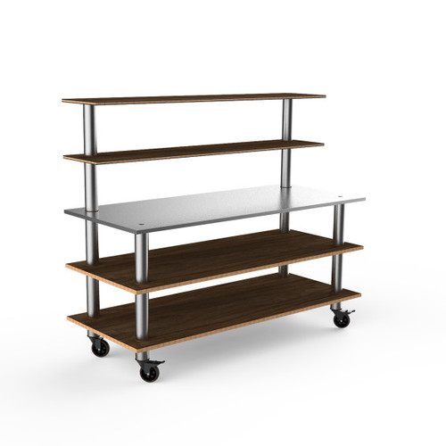 Mogogo - Modular 71" x 29" x 60" Mango Wood / Brushed Stainless Steel Back Bar Station W/ Casters - MGCMLC02WSXW