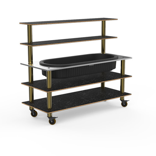 Mogogo - Modular 71" x 29.5" x 60" Black Marble / Brushed Brass Pro Back Bar Station W/ Ice Well & Casters - MGCMLC01MBXW