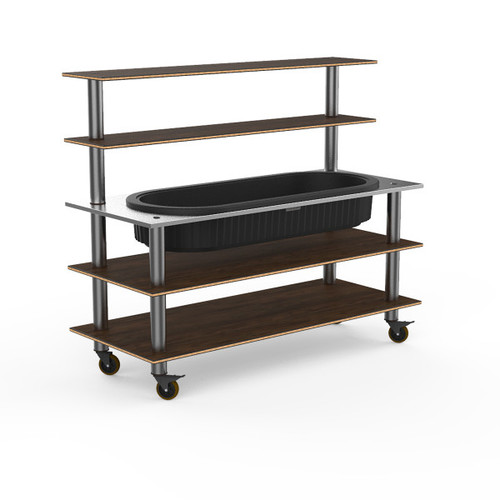 Mogogo - Modular 71" x 29.5" x 60" Mango Wood / Brushed Stainless Steel Pro Back Bar Station W/ Ice Well & Casters - MGCMLC01WSXW