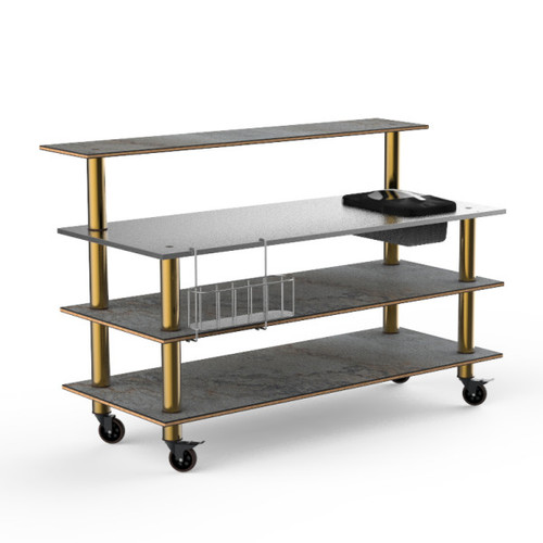 Mogogo - Modular 70.8" x 34.5" x 47" Grey Slate / Brushed Brass Pro Bar Station W/ Stainless Steel Top, Ice Bin & Casters - MGCMLC05GBXW