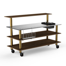 Mogogo - Modular 70.8" x 34.5" x 47" Mango Wood / Brushed Brass Pro Bar Station W/ Stainless Steel Top, Ice Bin & Casters - MGCMLC05WBXW