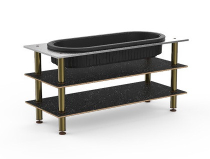 Mogogo - Modular 71" x 29.5" x 35" Black Marble / Brushed Brass Salad Bar Unit W/ Ice Bin - MGCMLE03MBXF