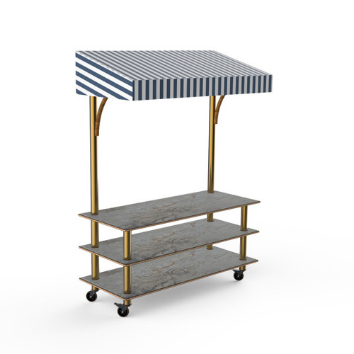 Mogogo - Modular 130" x 35" x 95" Grey Slate / Brushed Brass Classic Striped Canopy Unit W/ Casters - MGCMLB10GBWW