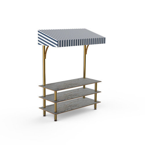 Mogogo - Modular 130" x 35" x 95" Grey Slate / Brushed Brass Classic Striped Canopy Unit - MGCMLB10GBWF