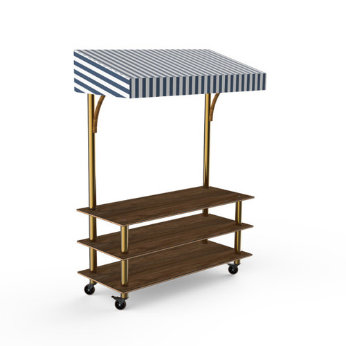 Mogogo - Modular 130" x 35" x 95" Mango Wood / Brushed Brass Classic Striped Canopy Unit W/ Casters - MGCMLB10WBWW