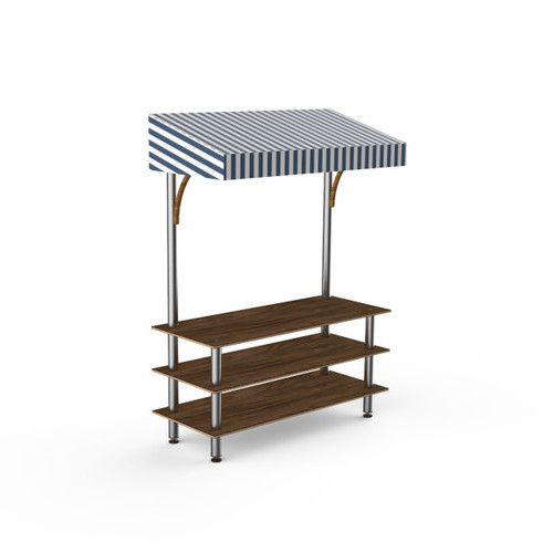 Mogogo - Modular 130" x 35" x 95" Mango Wood / Brushed Stainless Steel Classic Striped Canopy Unit - MGCMLB10WSWF