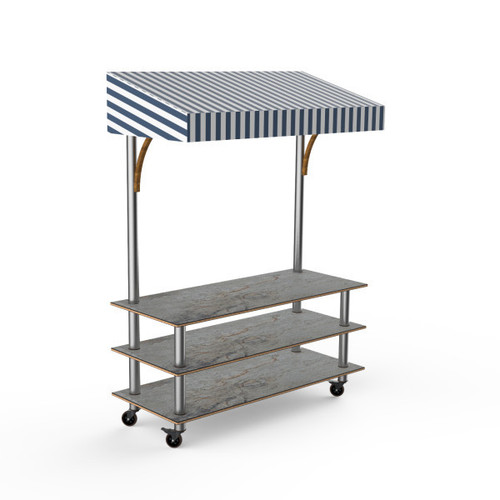 Mogogo - Modular 130" x 35" x 95" Bamboo / Brushed Stainless Steel Classic Striped Canopy Unit W/ Casters - MGCMLB10BSWW