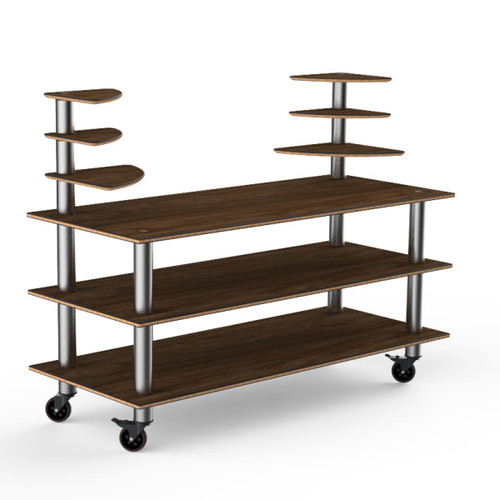 Mogogo - Modular 71" x 29.5" x 54" Bamboo / Brushed Stainless Steel Classic Multi-Shelf Station w/ Casters - MGCMLB11BSXW