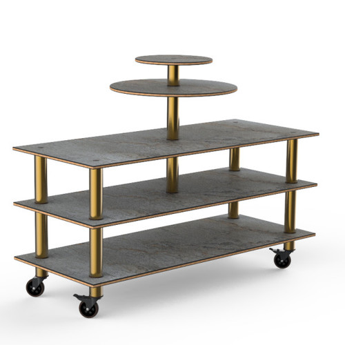 Mogogo - Modular 71" x 47" x 53.5" Grey Slate / Brushed Brass Multi-Purpose Display Station W/ Casters - MGCMLB12GBXW