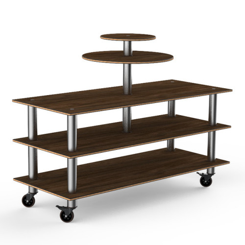 Mogogo - Modular 71" x 47" x 53.5" Mango Wood / Brushed Stainless Steel Multi-Purpose Display Station W/ Casters - MGCMLB12WSXW