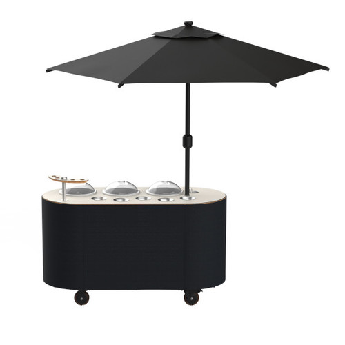 Mogogo - Oval 92" x 90" x 98" Gelato Cart W/ Black Cover & Black Umbrella - MGCOVC01VXBB