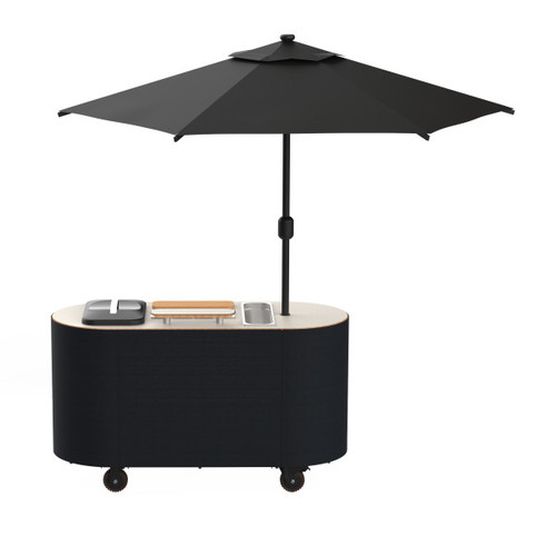 Mogogo - Oval 92" x 90" x 98" Cocktail Cart W/ Black Cover & Black Umbrella - MGCOVC02VXBB