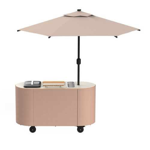 Mogogo - Oval 92" x 90" x 98" Cocktail Cart W/ Cream Cover & Cream Umbrella - MGCOVC02VXCC