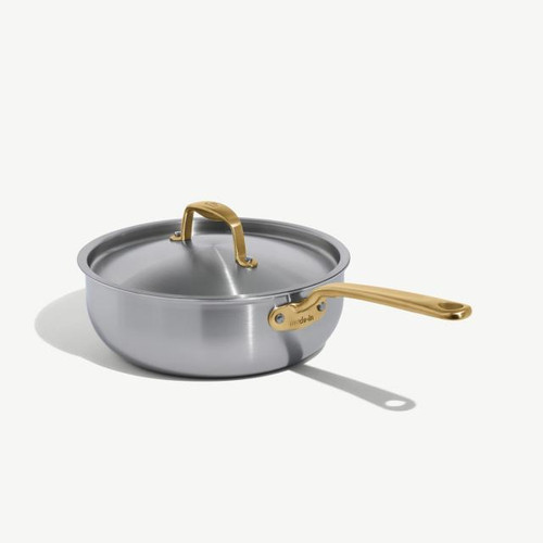 Made In - 3QT Stainless Clad 5-Ply Saucier With Antique Brass Handle