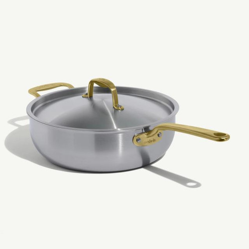 Made In - 5QT Stainless Clad 5-Ply Saucier With Antique Brass Handle